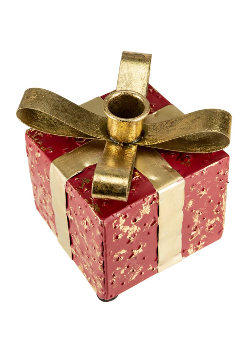 4.5Inch Red Metal Gift Box Christmas Taper Candle Holder