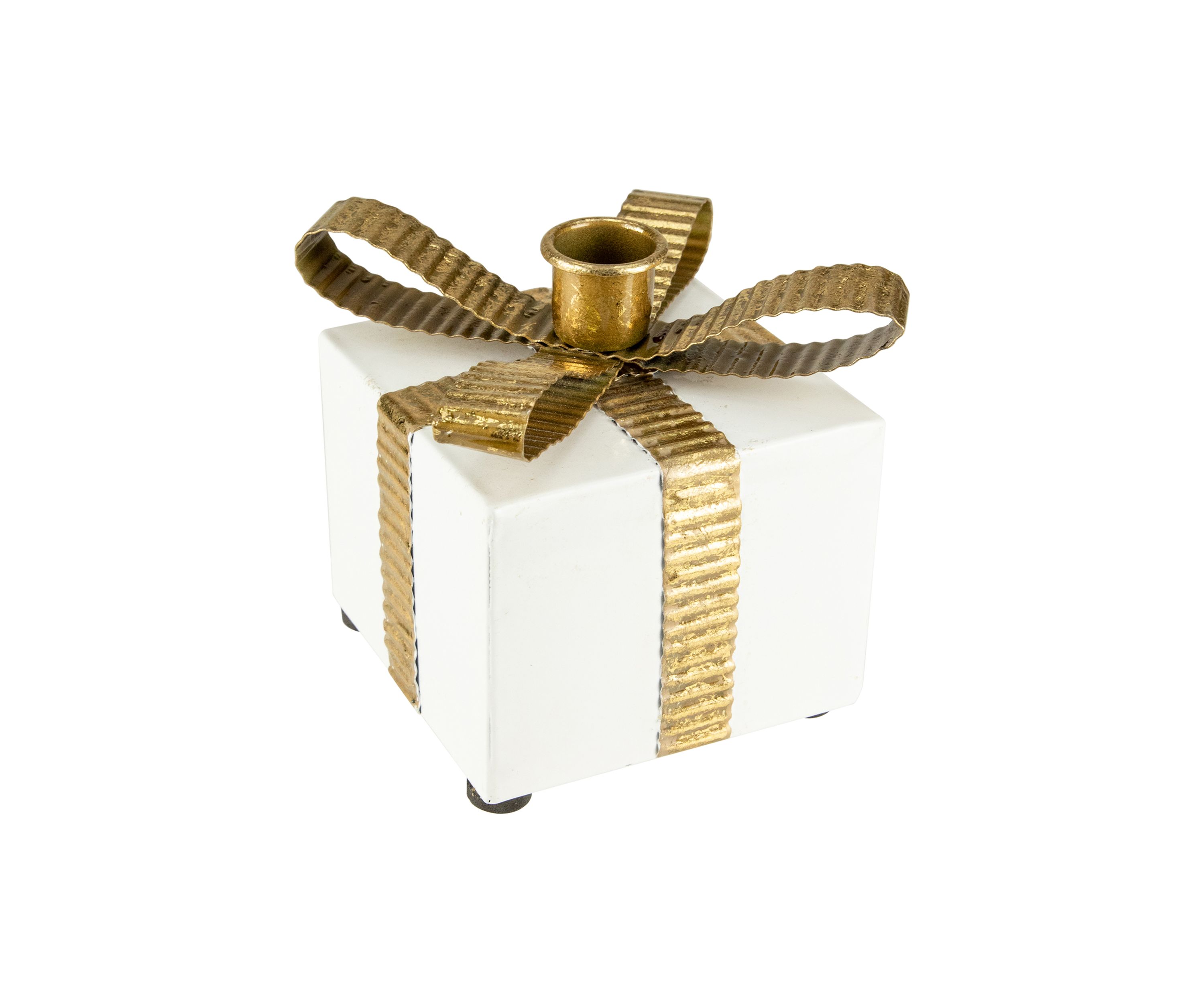 4.5Inch White Metal Gift Box Christmas Taper Candle Holder