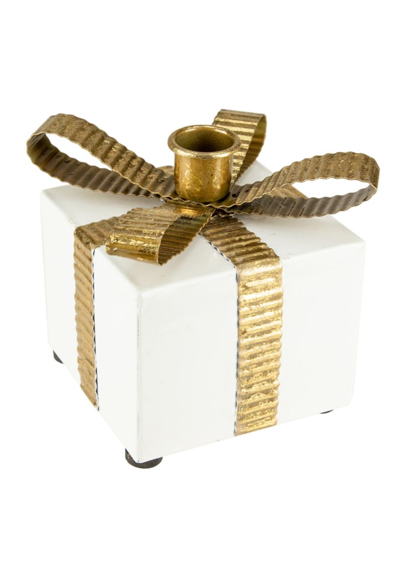 4.5Inch White Metal Gift Box Christmas Taper Candle Holder