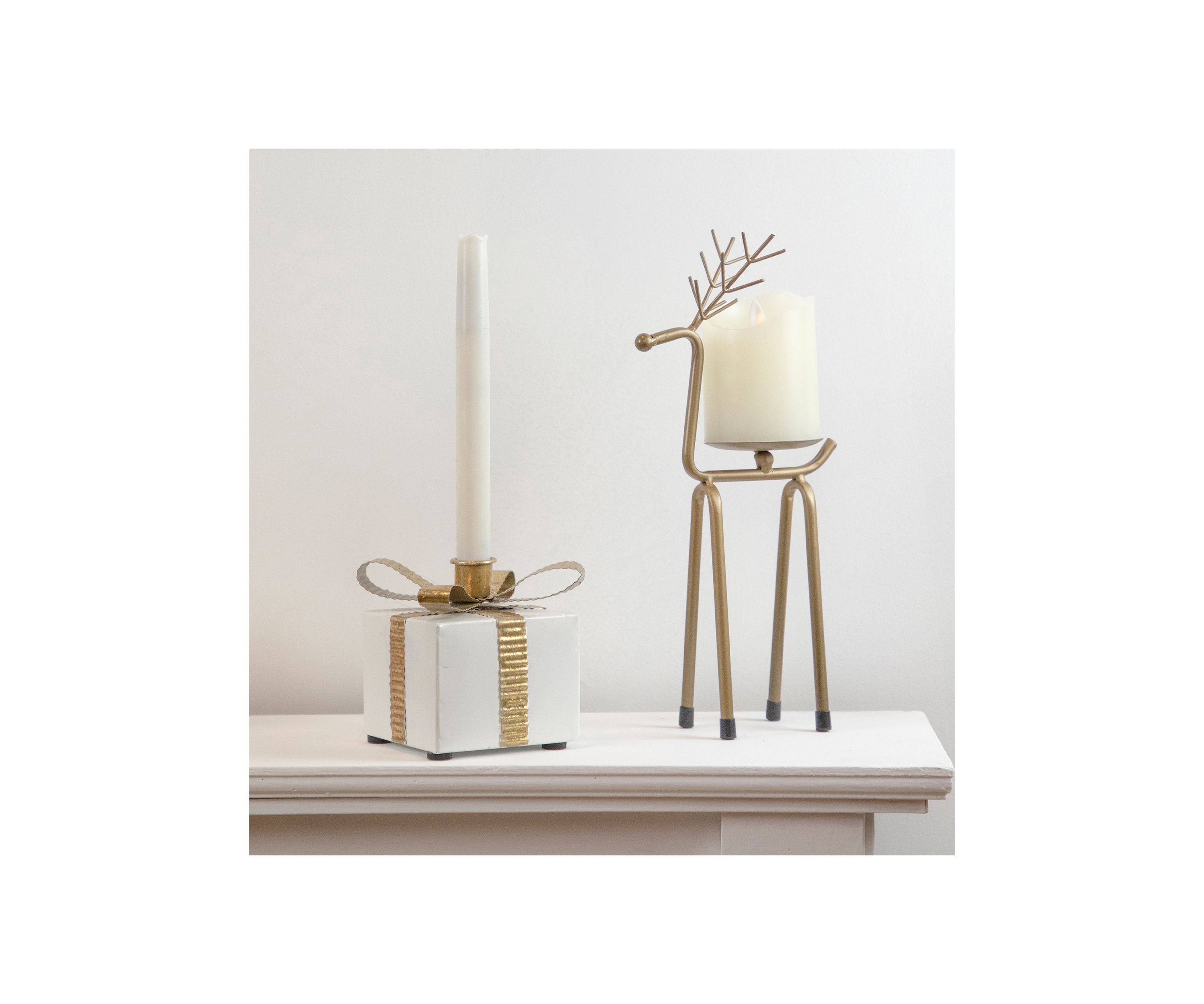 4.5Inch White Metal Gift Box Christmas Taper Candle Holder