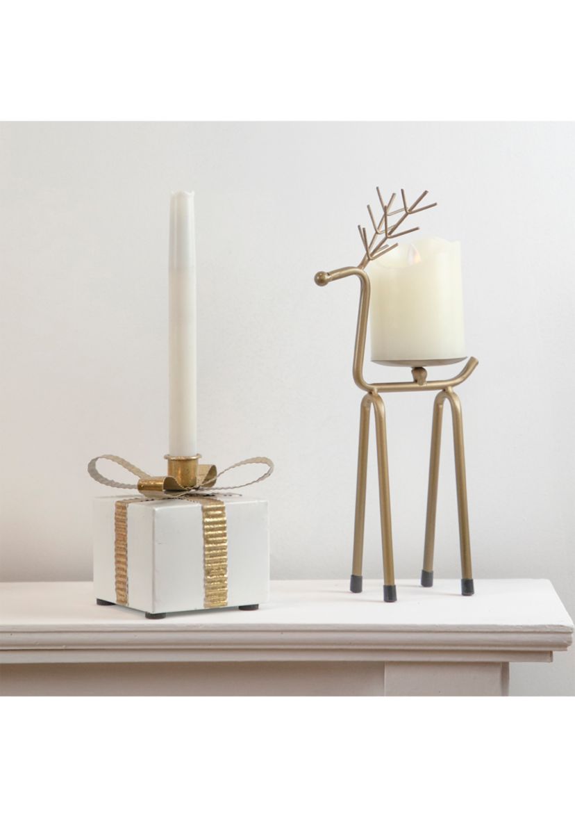 4.5Inch White Metal Gift Box Christmas Taper Candle Holder