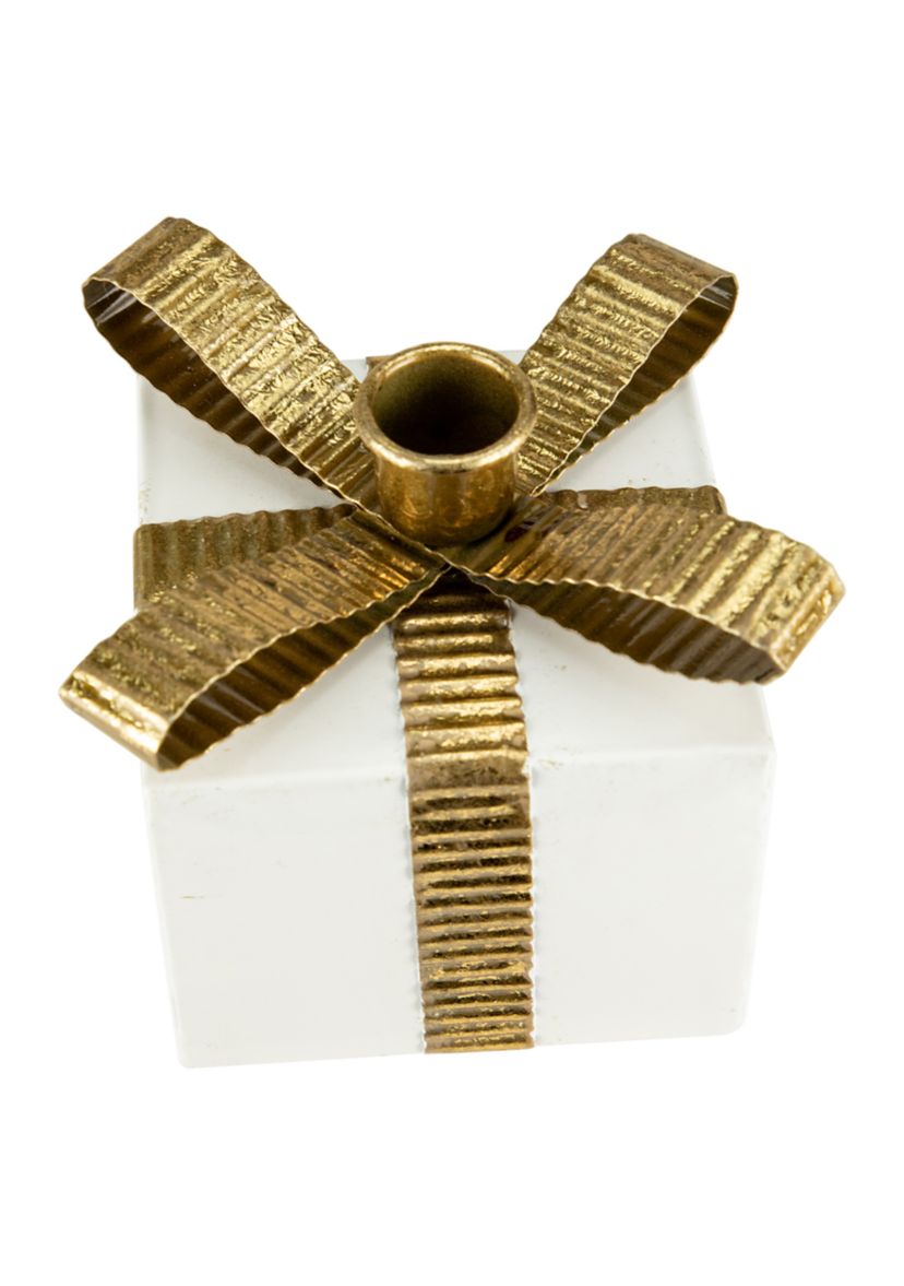 4.5Inch White Metal Gift Box Christmas Taper Candle Holder