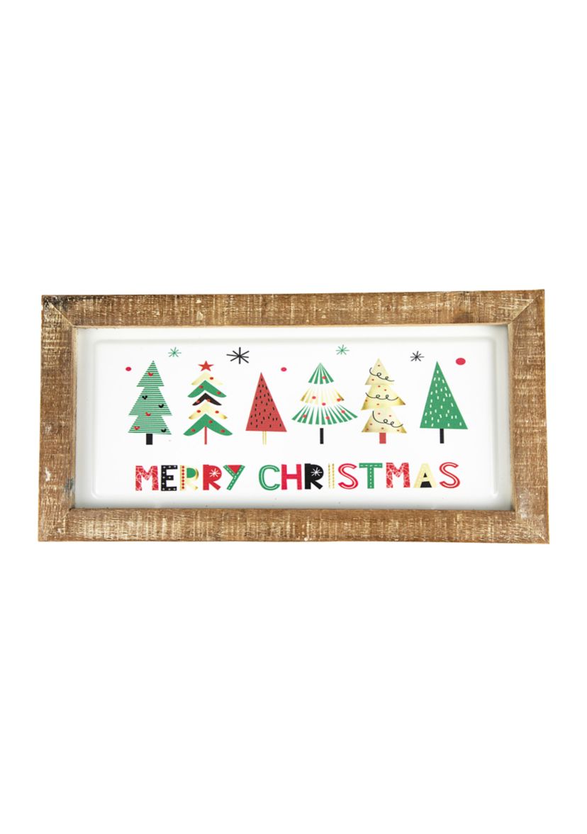 11.75Inch Framed Merry Christmas with Trees Wall Sign