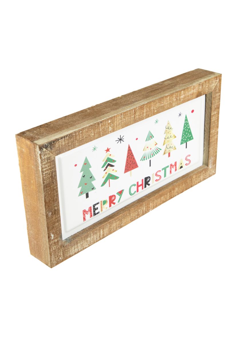 11.75Inch Framed Merry Christmas with Trees Wall Sign