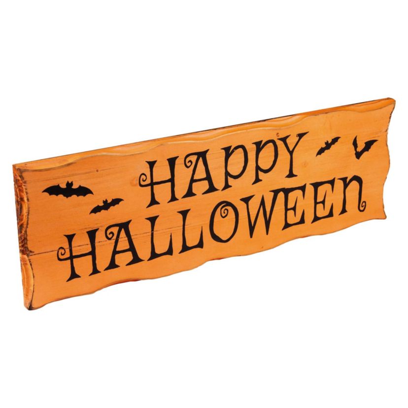 24" Wooden Happy Halloween Wall Sign with Bats