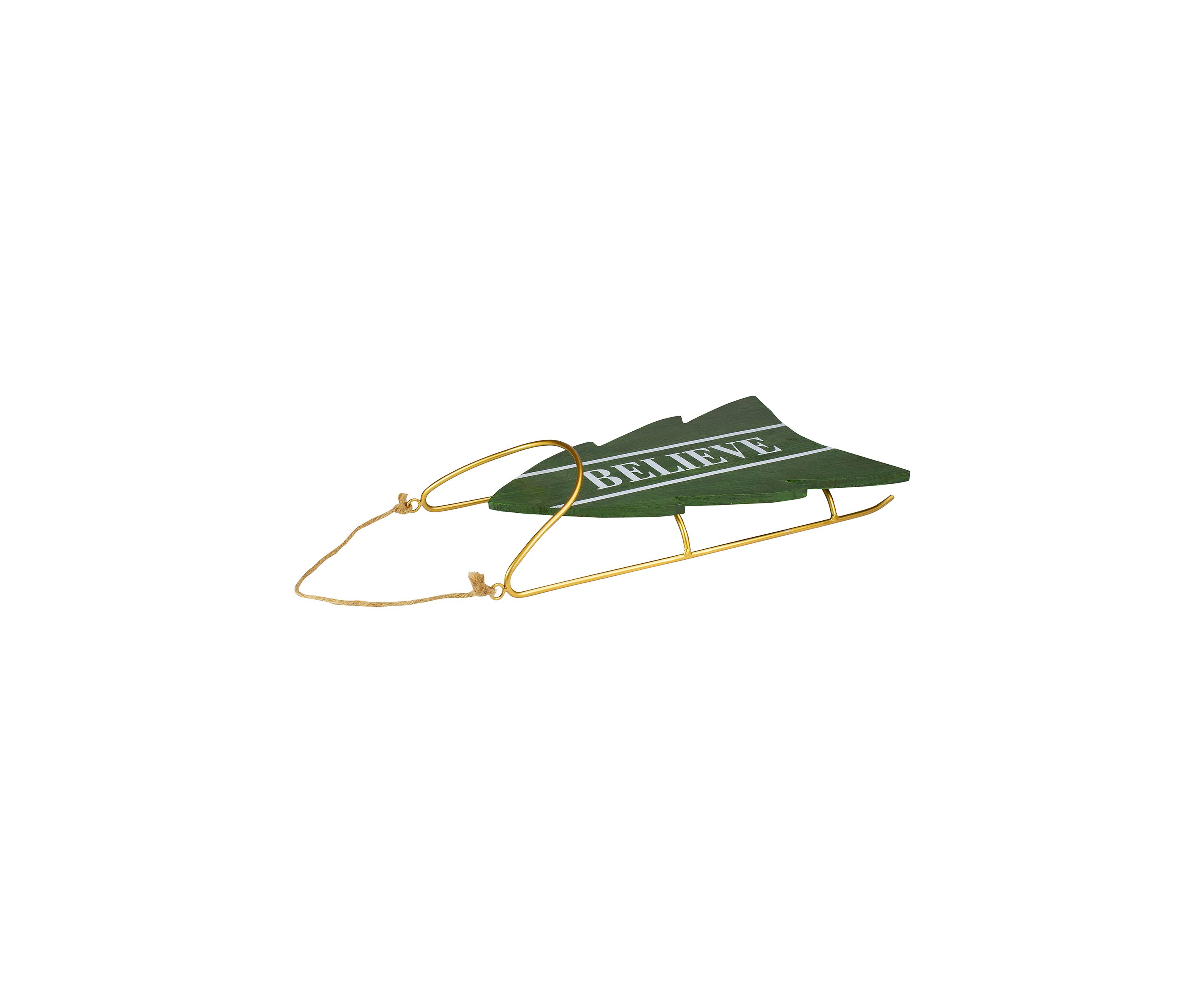 18.25Inch Green Wooden InchBELIEVEInch Christmas Snow Sled Decoration