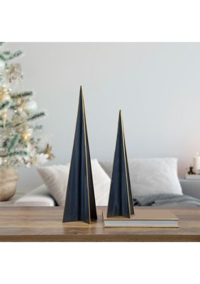 15Inch Blue and Gold Triangular Christmas Tree Tabletop Decor