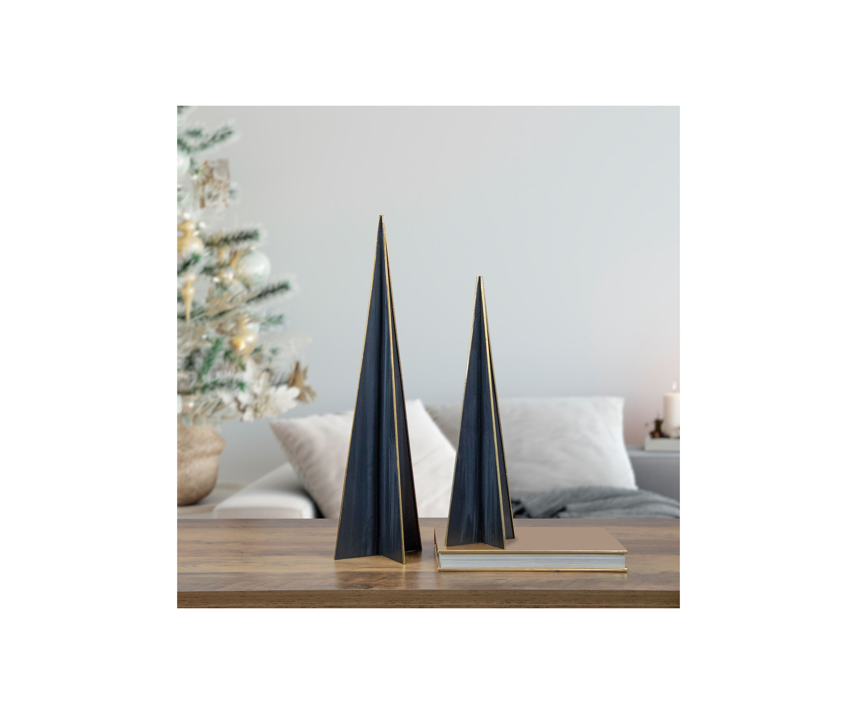 20Inch Blue and Gold Triangular Christmas Tree Tabletop Decor