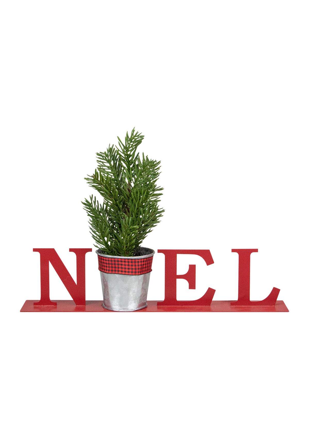 13Inch Red InchNOELInch Potted Faux Pine in Metal Planter Christmas Tabletop Plaque