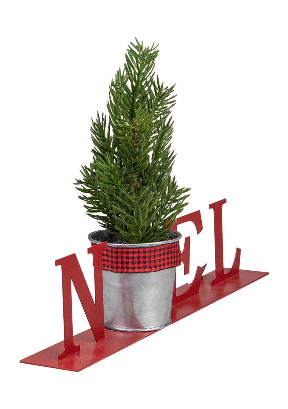 13Inch Red InchNOELInch Potted Faux Pine in Metal Planter Christmas Tabletop Plaque