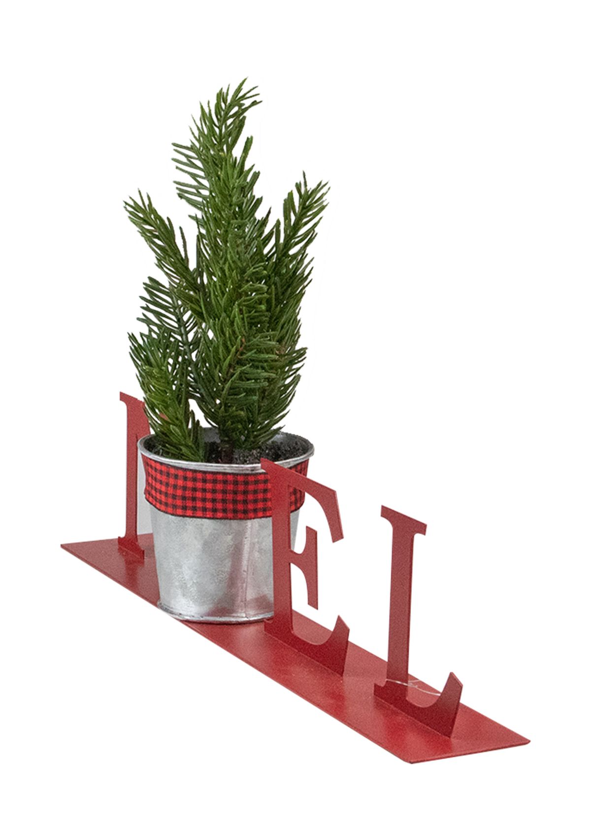 13Inch Red InchNOELInch Potted Faux Pine in Metal Planter Christmas Tabletop Plaque