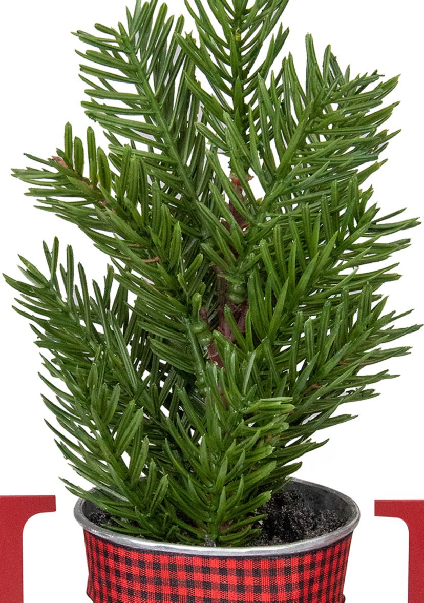 13Inch Red InchNOELInch Potted Faux Pine in Metal Planter Christmas Tabletop Plaque