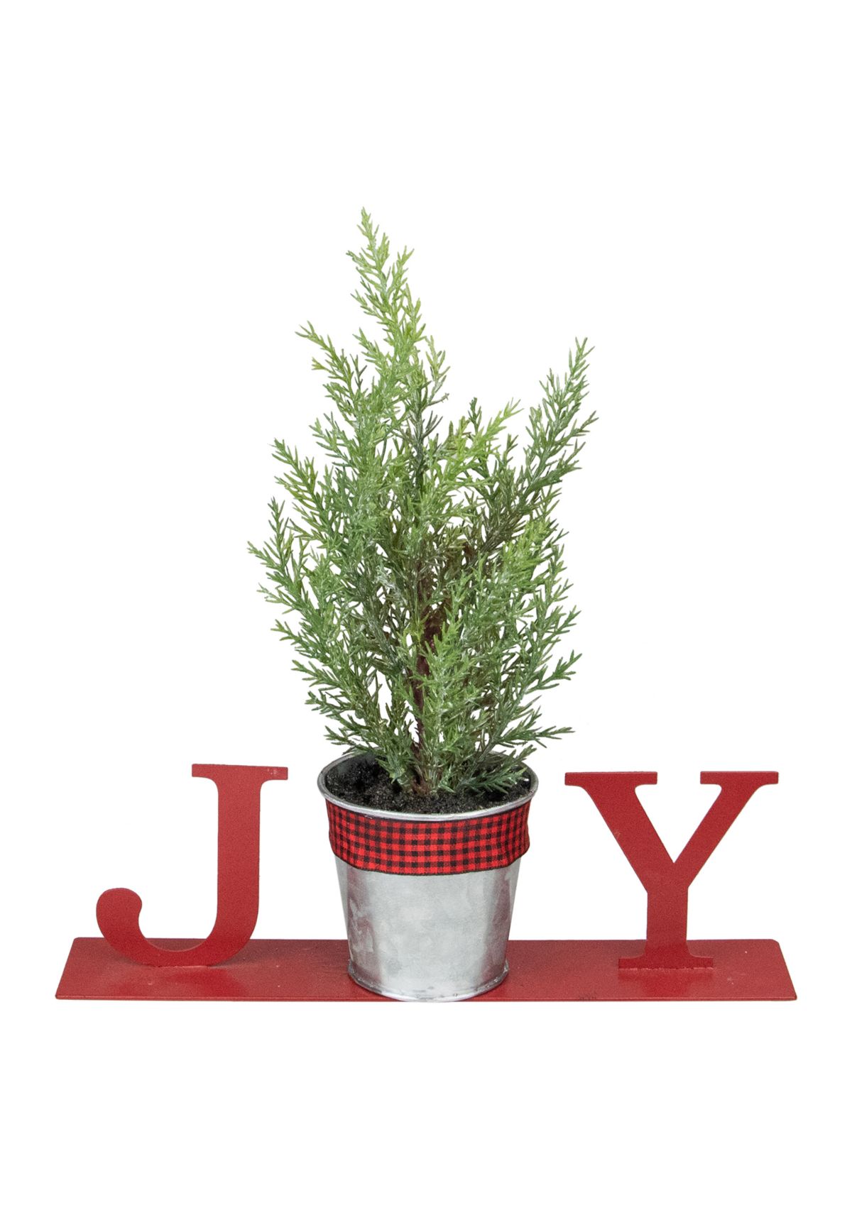 10Inch Red InchJOYInch Potted Faux Pine in Metal Planter Christmas Tabletop Plaque
