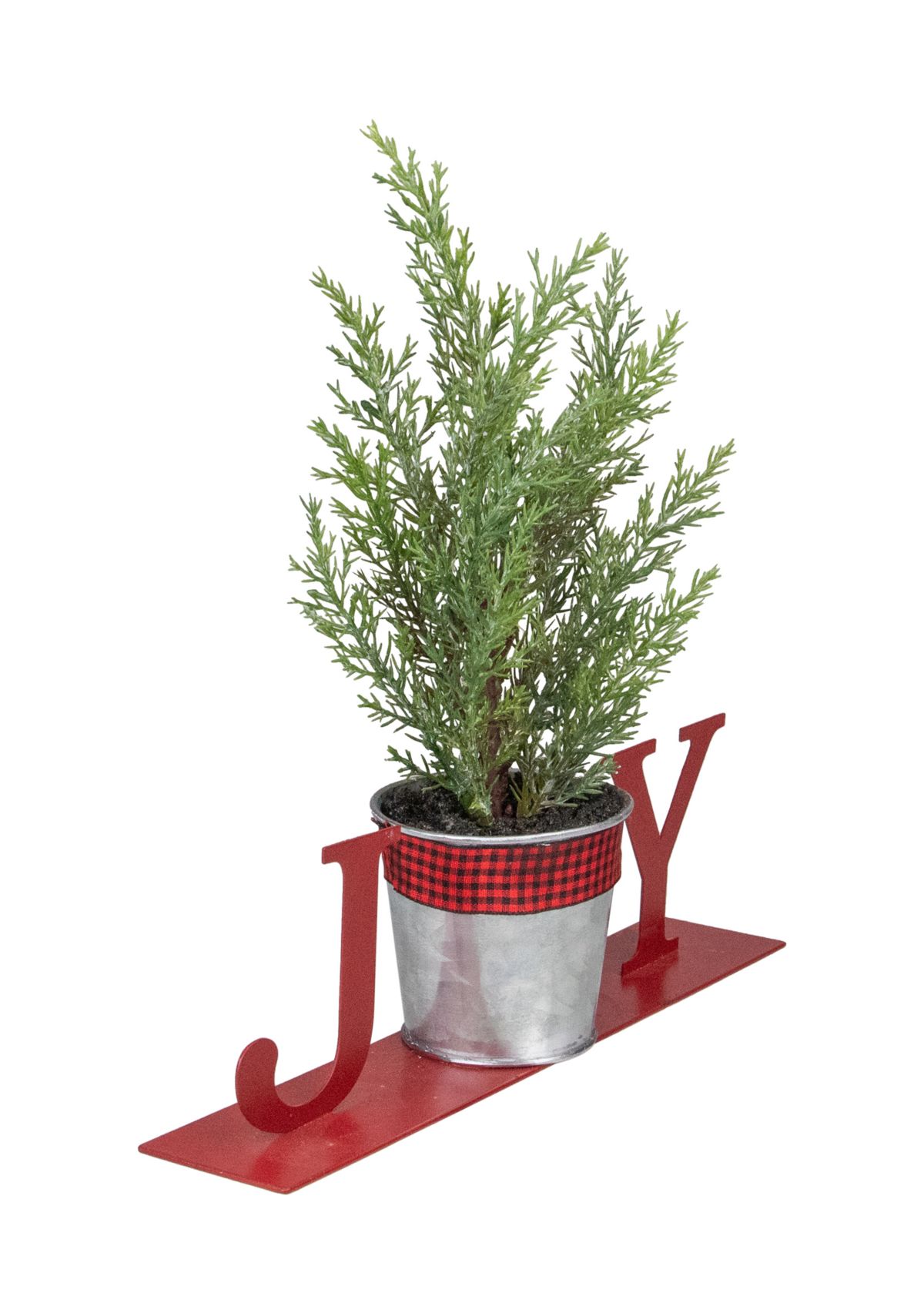 10Inch Red InchJOYInch Potted Faux Pine in Metal Planter Christmas Tabletop Plaque