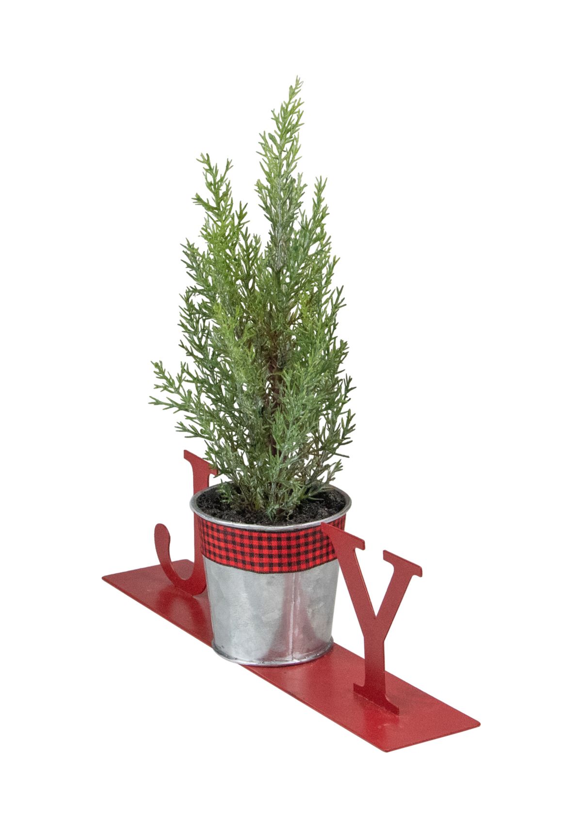 10Inch Red InchJOYInch Potted Faux Pine in Metal Planter Christmas Tabletop Plaque