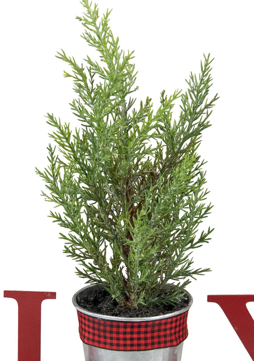 10Inch Red InchJOYInch Potted Faux Pine in Metal Planter Christmas Tabletop Plaque