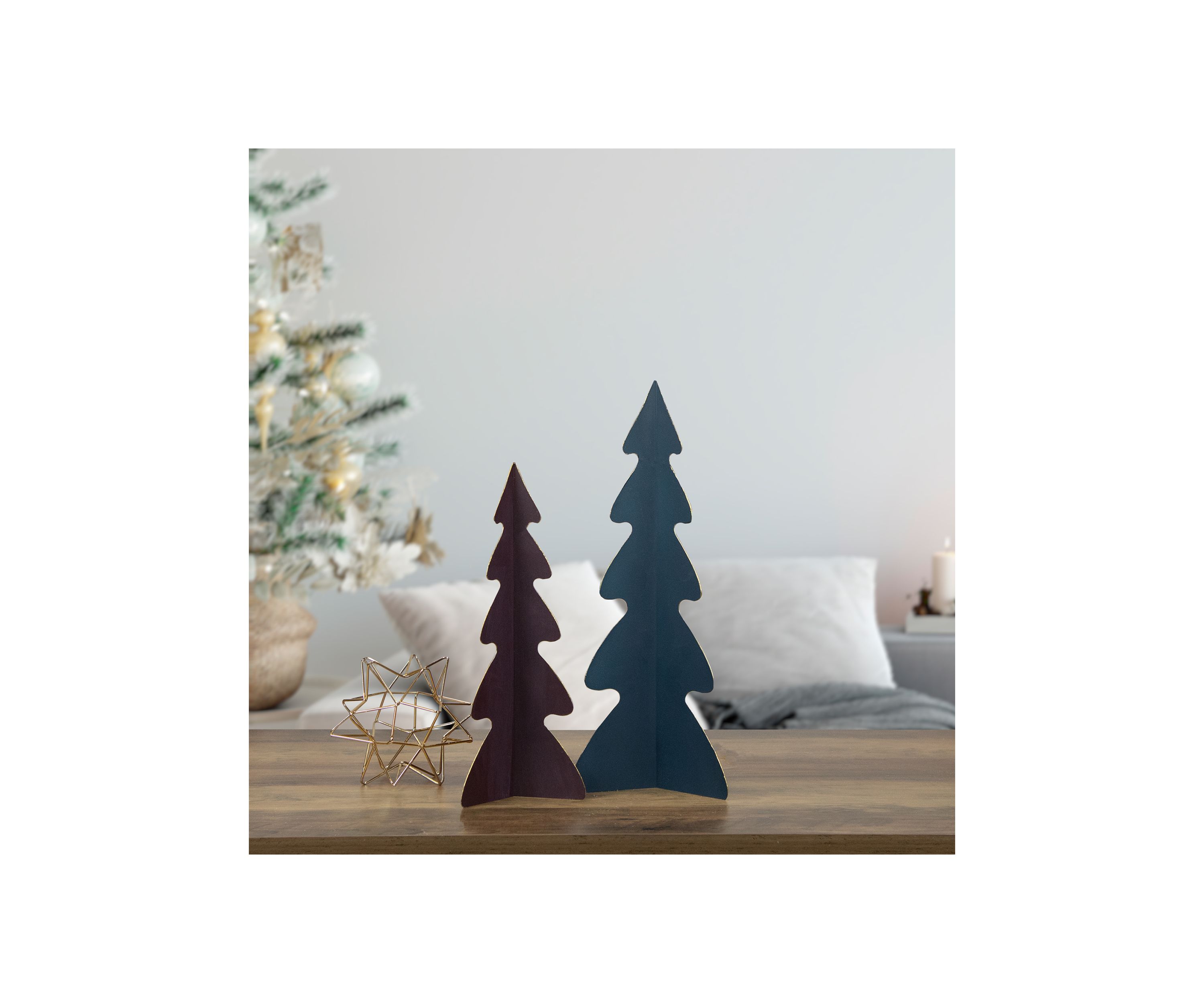 12Inch Purple Triangular Christmas Tree with a Curved Design Tabletop Decor