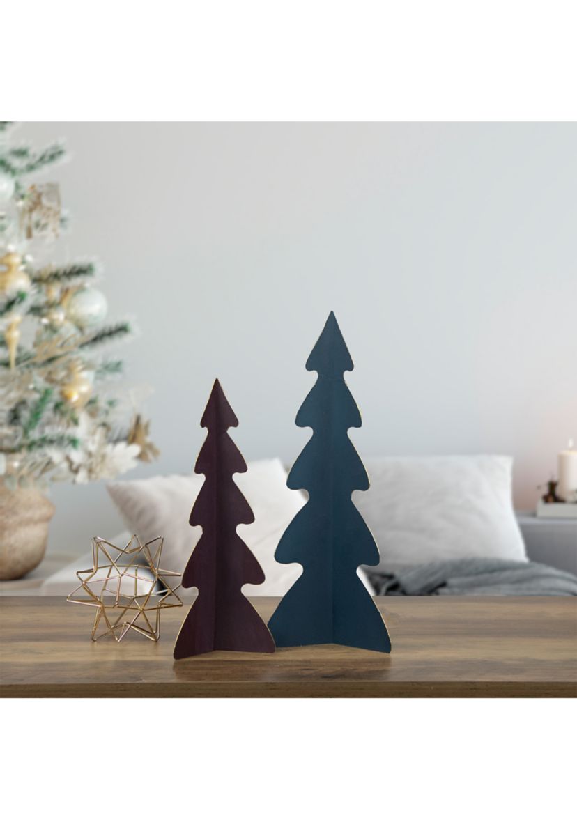12Inch Purple Triangular Christmas Tree with a Curved Design Tabletop Decor