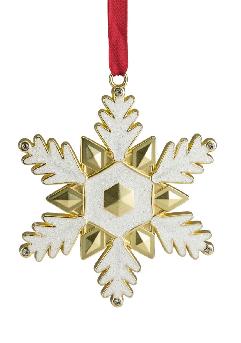 3.5Inch Gold Brass-Plated Snowflake Christmas Ornament with European Crystals