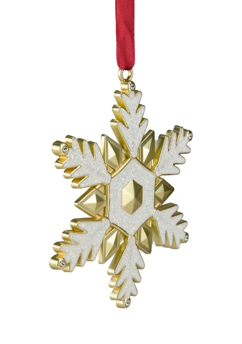 3.5Inch Gold Brass-Plated Snowflake Christmas Ornament with European Crystals