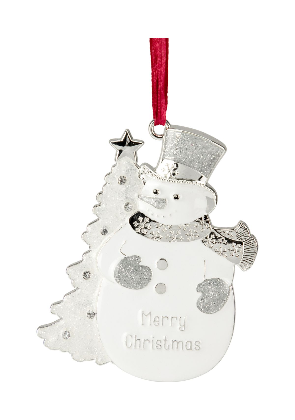 3.5Inch White and Silver-Plated Snowman Merry Christmas Ornament with European Crystals