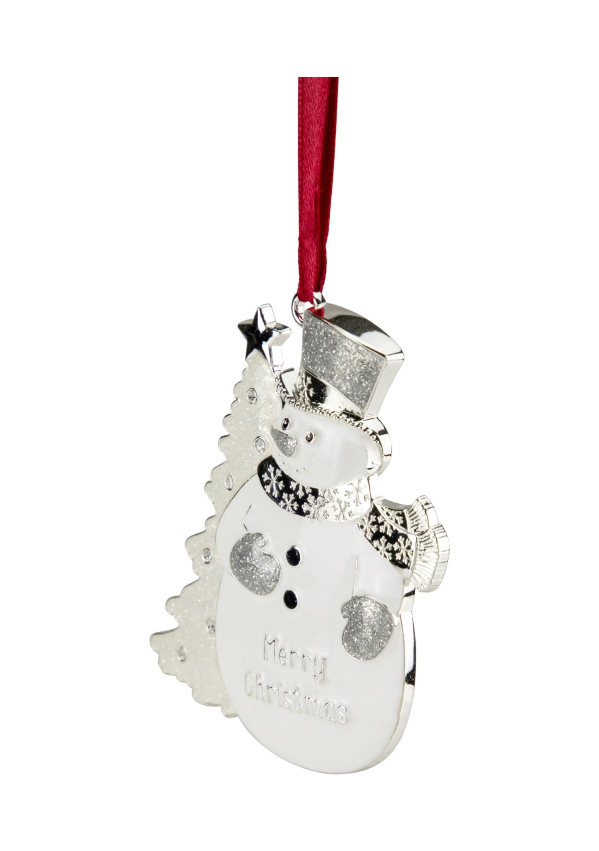 3.5Inch White and Silver-Plated Snowman Merry Christmas Ornament with European Crystals