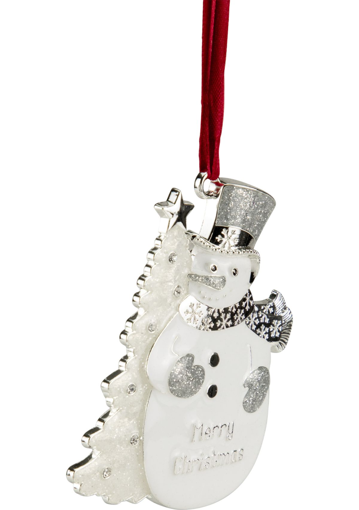 3.5Inch White and Silver-Plated Snowman Merry Christmas Ornament with European Crystals