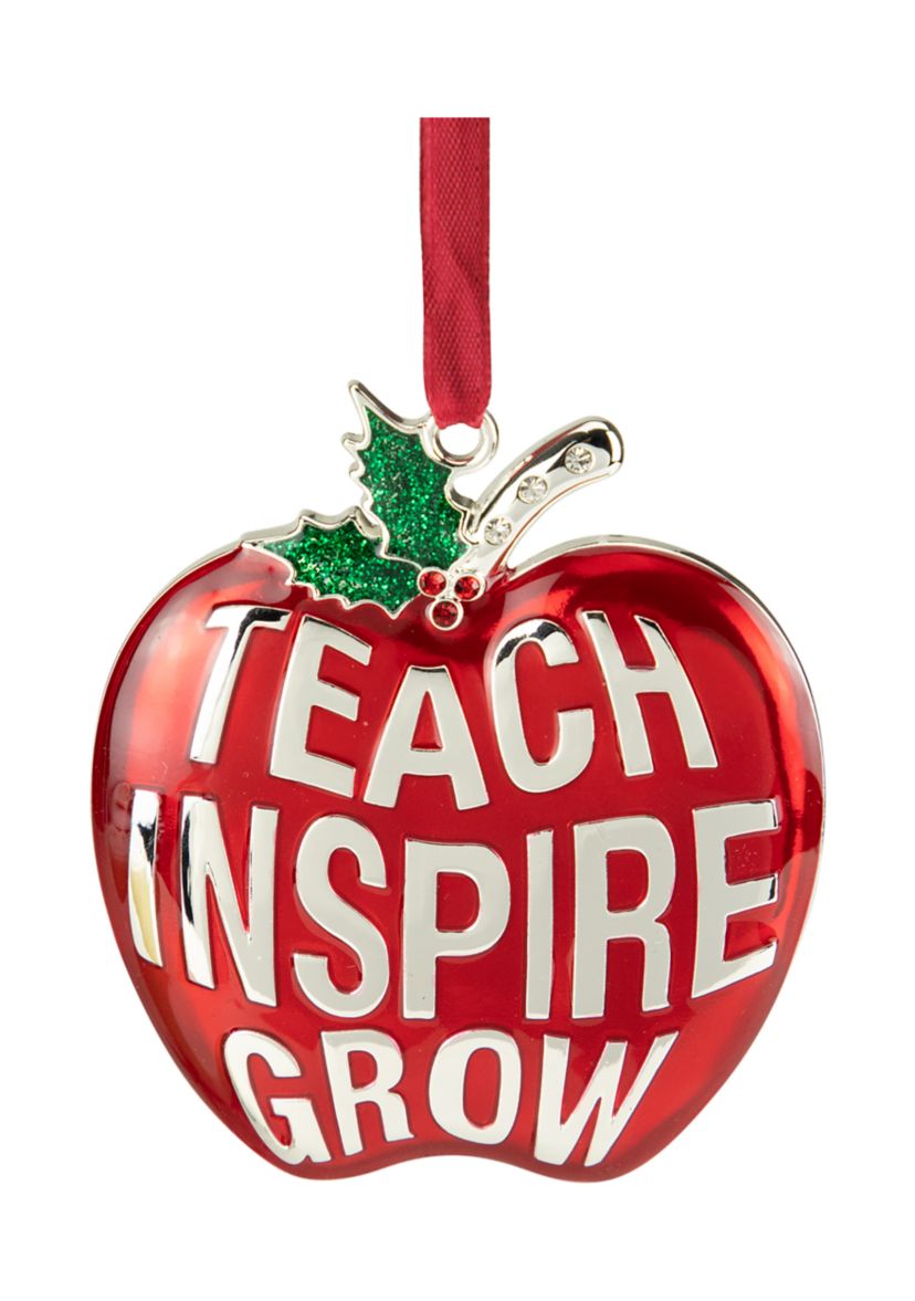 3.25Inch Red and Silver Plated Apple Teacher Christmas Ornament with European Crystals