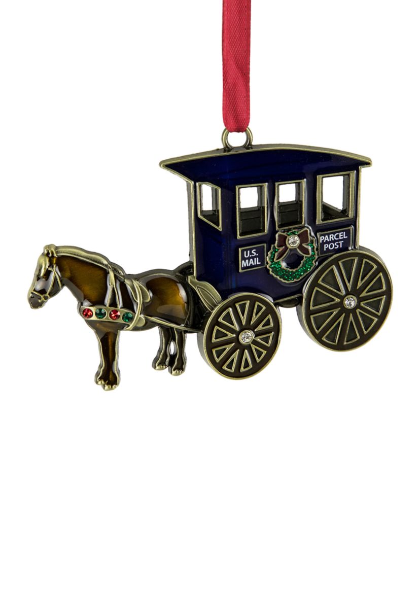 3.25" U.S. Mail Parcel Horse and Buggy Christmas Ornament with European Crystals
