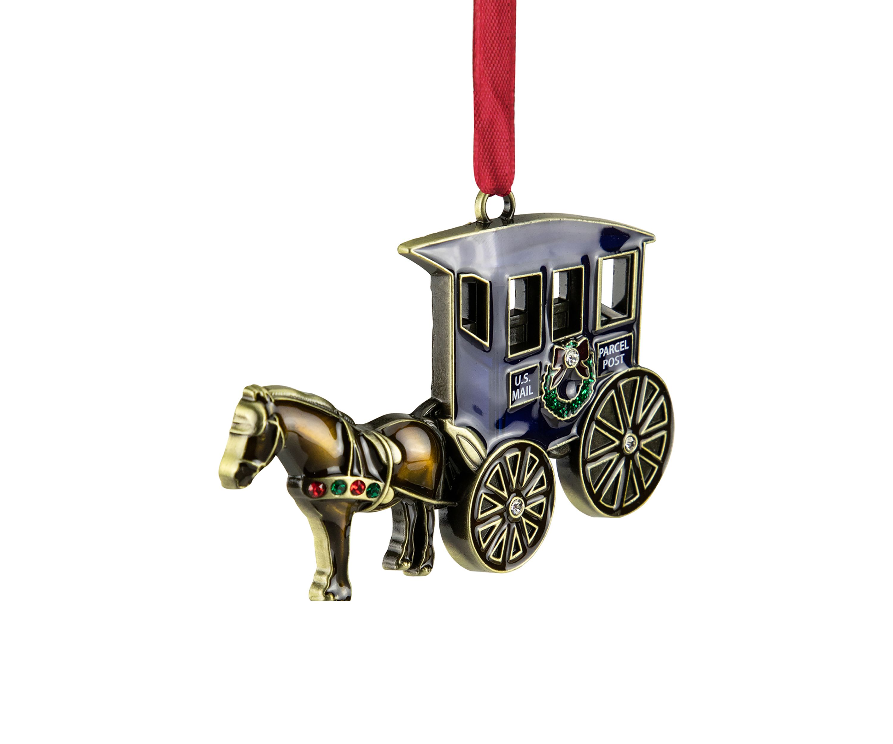 3.25" U.S. Mail Parcel Horse and Buggy Christmas Ornament with European Crystals