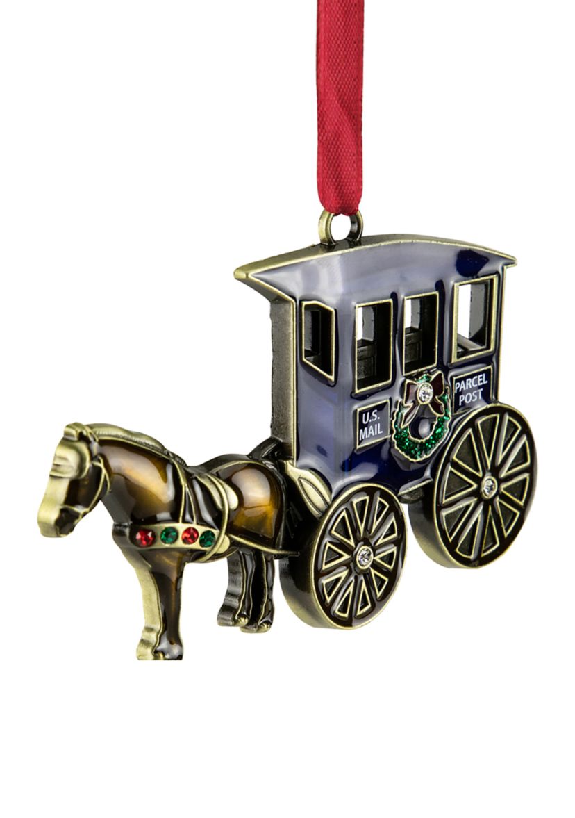 3.25" U.S. Mail Parcel Horse and Buggy Christmas Ornament with European Crystals