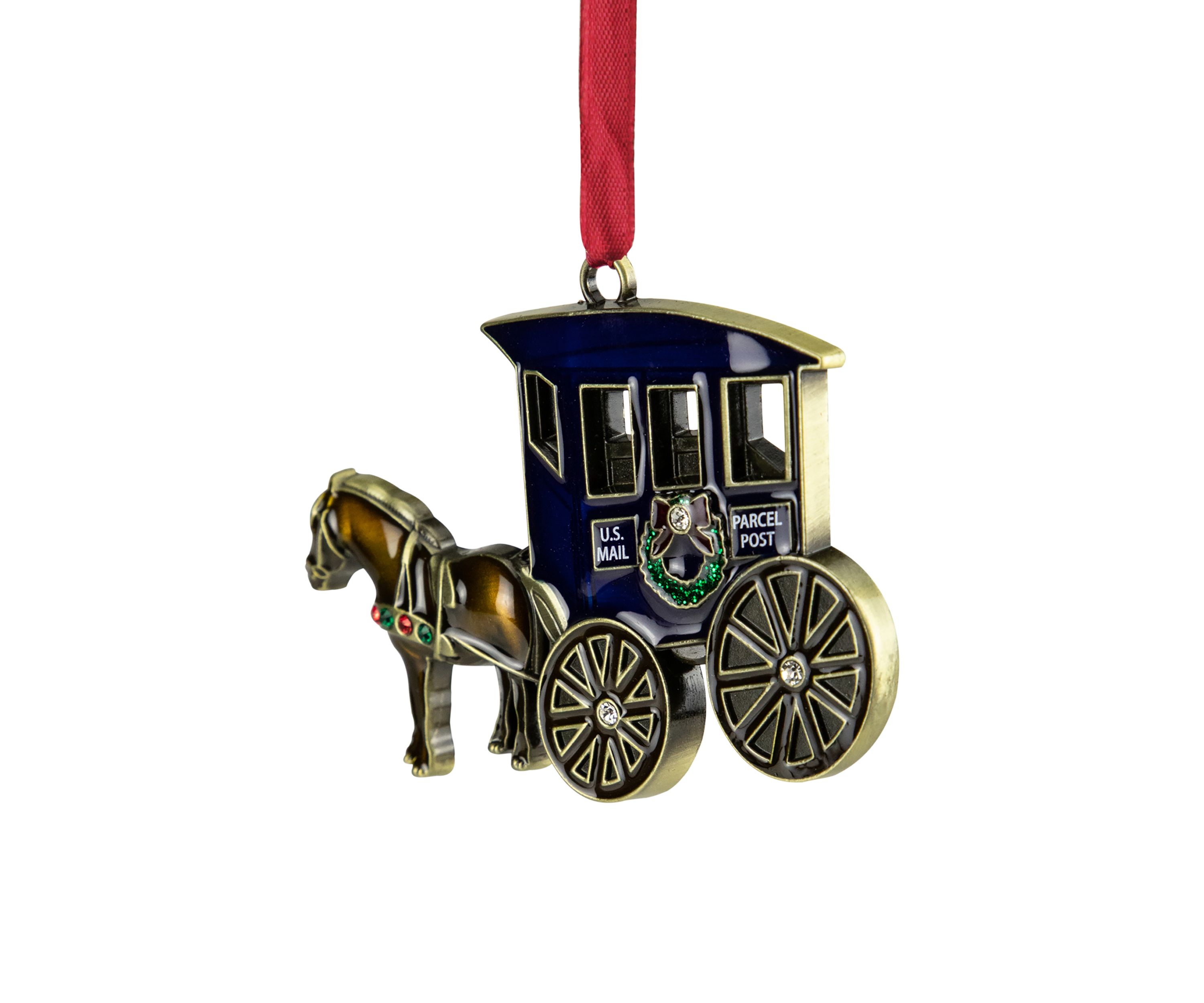 3.25" U.S. Mail Parcel Horse and Buggy Christmas Ornament with European Crystals
