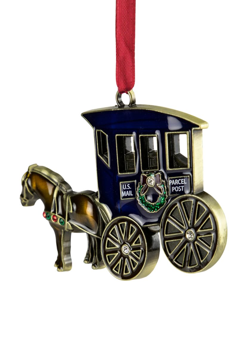 3.25" U.S. Mail Parcel Horse and Buggy Christmas Ornament with European Crystals