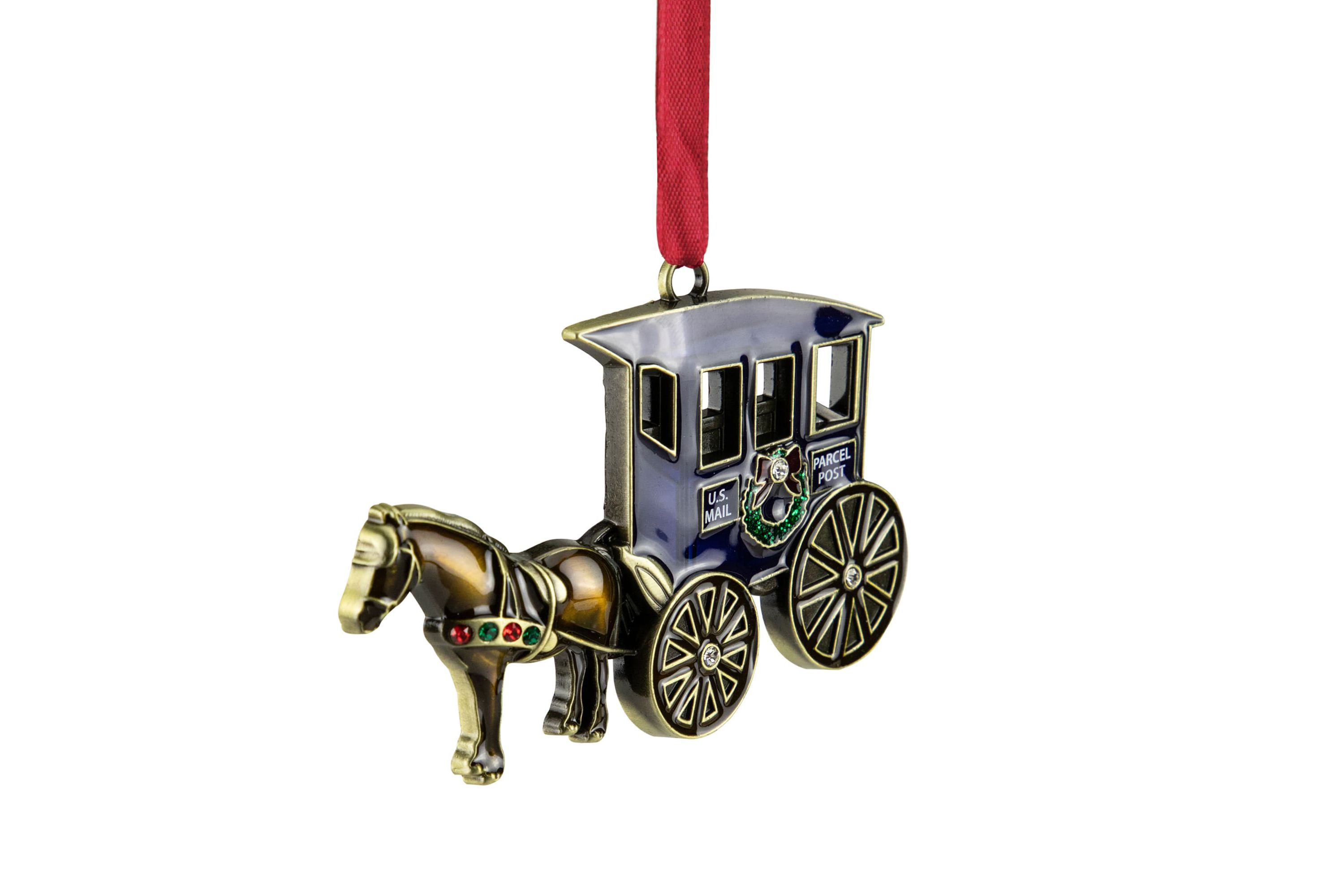3.25" U.S. Mail Parcel Horse and Buggy Christmas Ornament with European Crystals