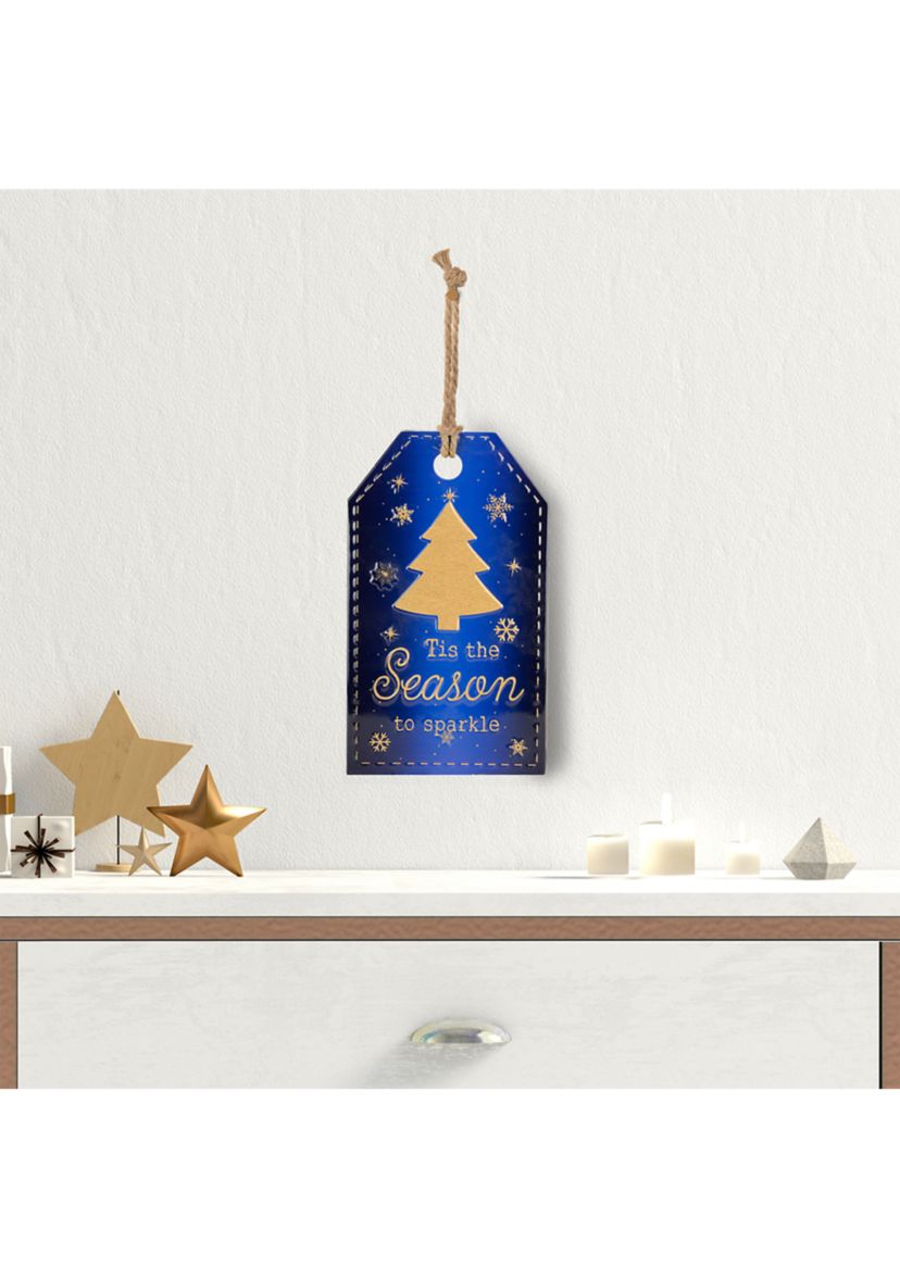 12.25Inch Tis the Season to Sparkle Blue Christmas Gift Tag Wall Decoration