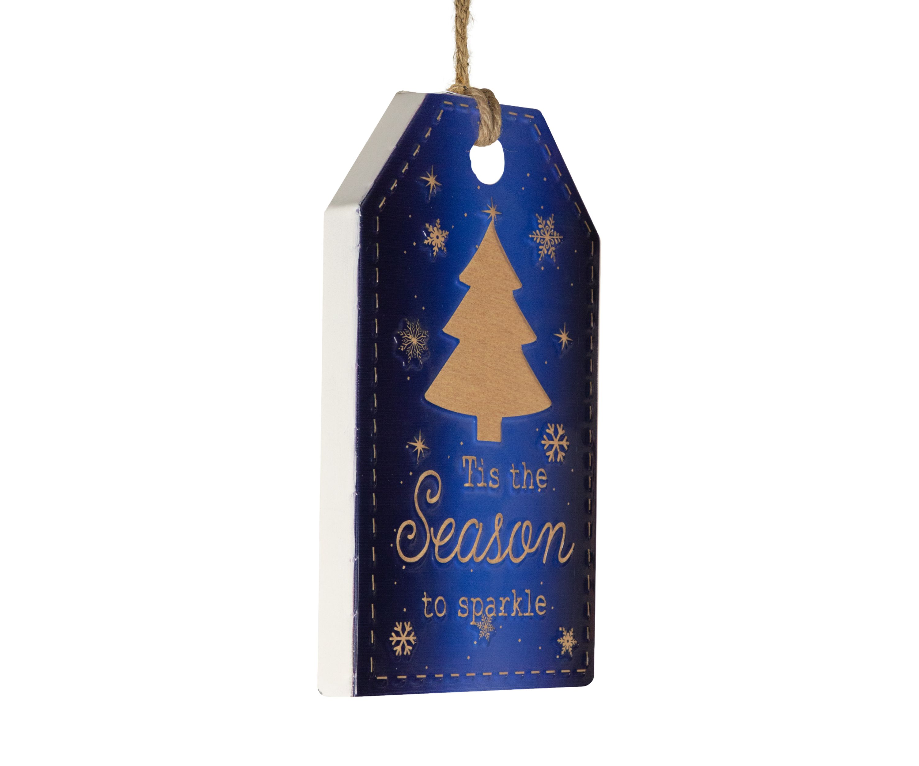 12.25Inch Tis the Season to Sparkle Blue Christmas Gift Tag Wall Decoration