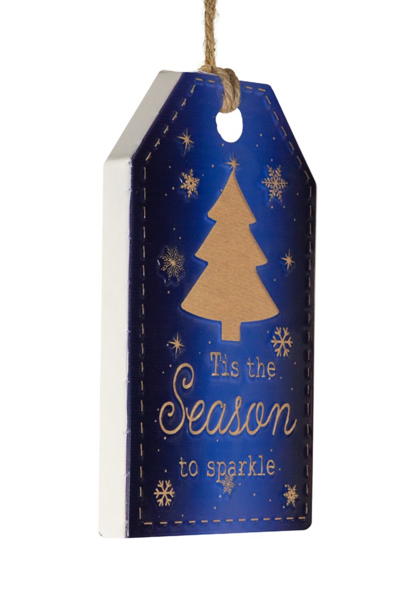 12.25Inch Tis the Season to Sparkle Blue Christmas Gift Tag Wall Decoration