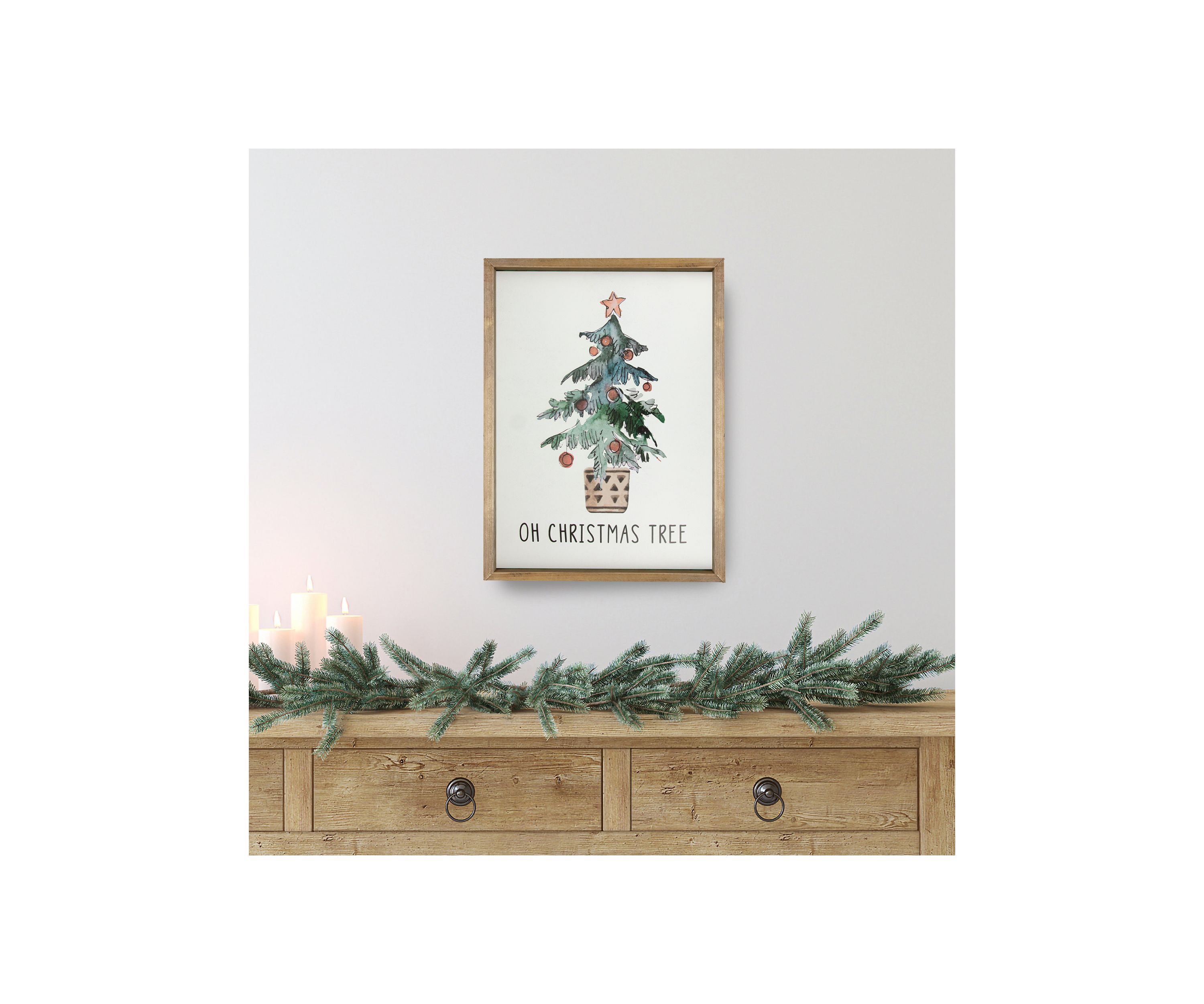 20Inch Wooden Framed InchOh Christmas TreeInch Wall Art Decoration