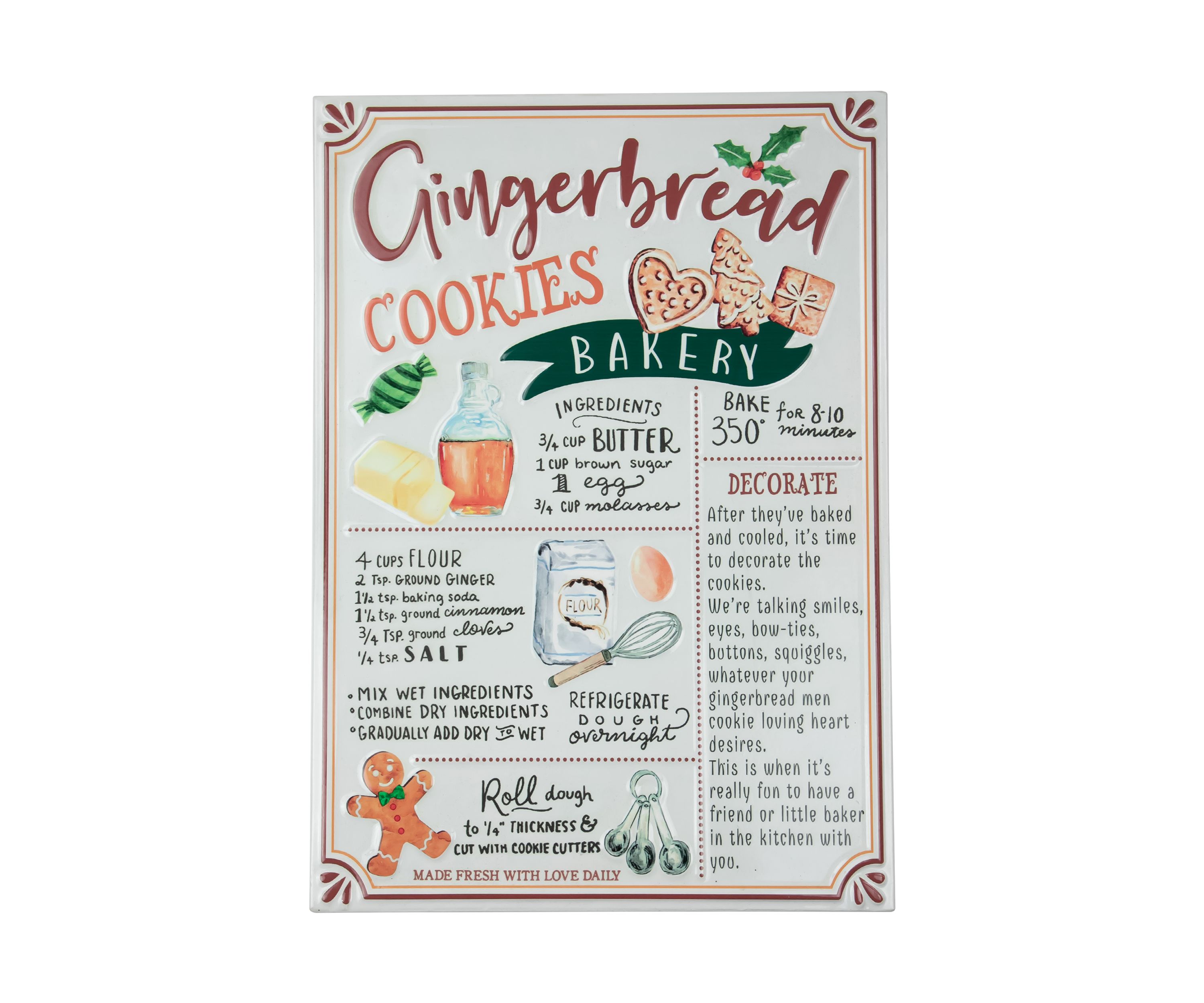 17.25Inch Gingerbread Christmas Cookies Recipe Metal Wall Plaque Sign