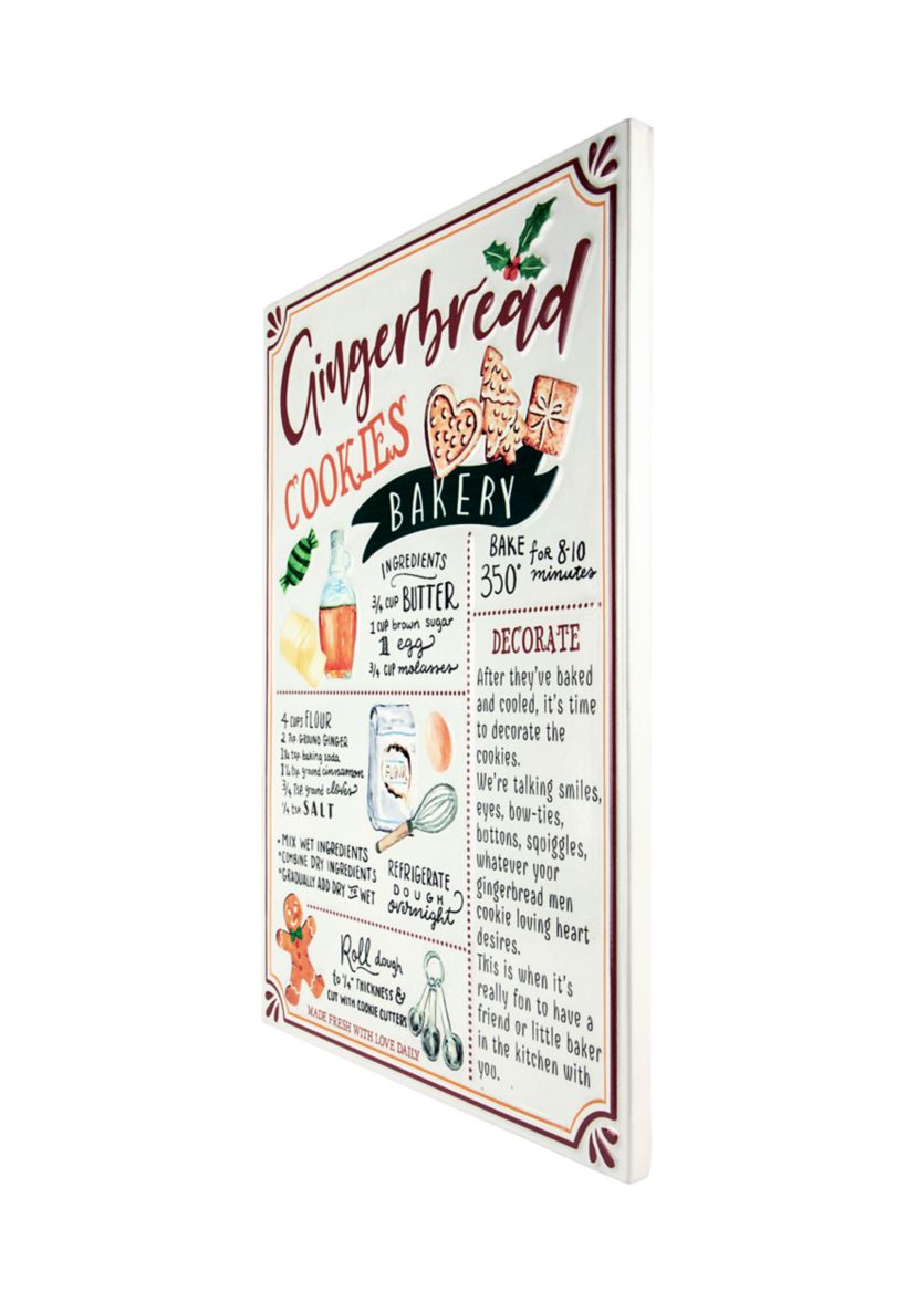 17.25Inch Gingerbread Christmas Cookies Recipe Metal Wall Plaque Sign