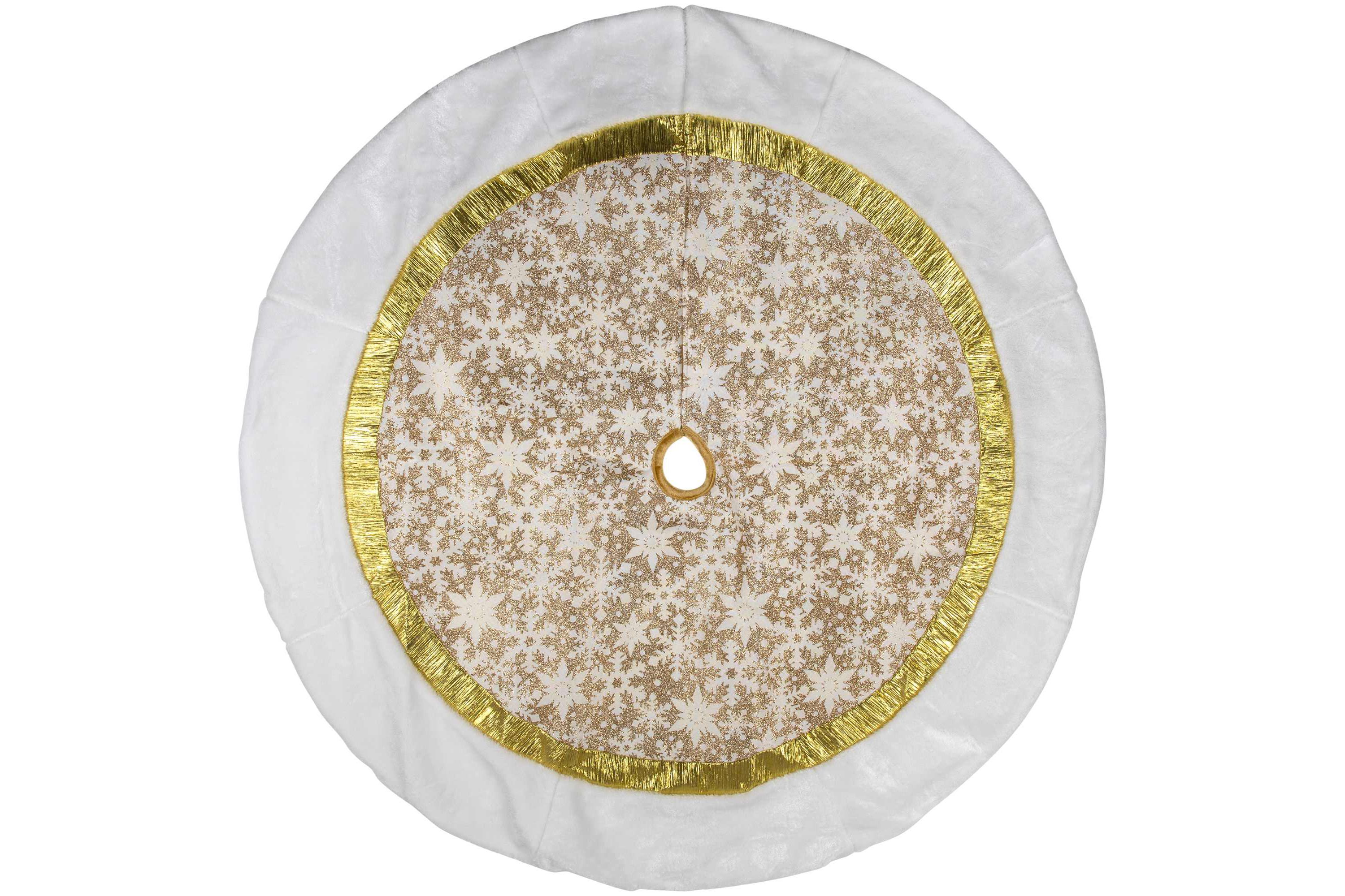 48" White and Gold Snowflake Christmas Tree Skirt