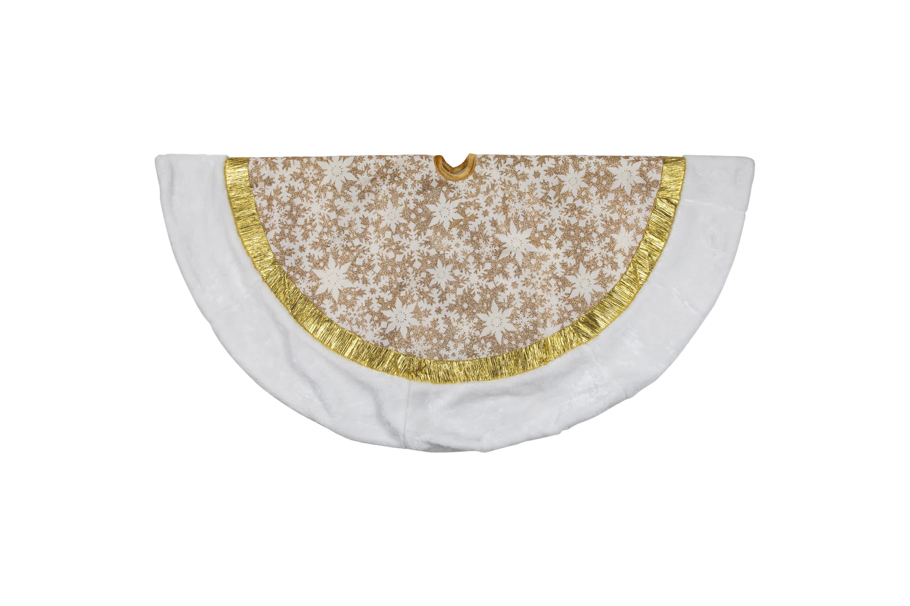48" White and Gold Snowflake Christmas Tree Skirt