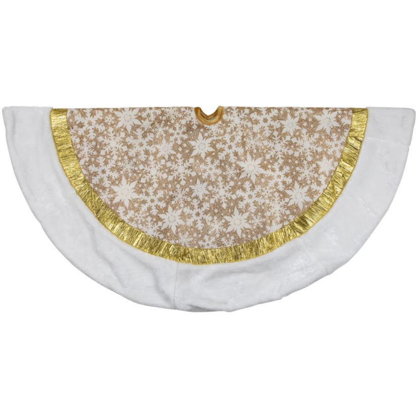 48" White and Gold Snowflake Christmas Tree Skirt
