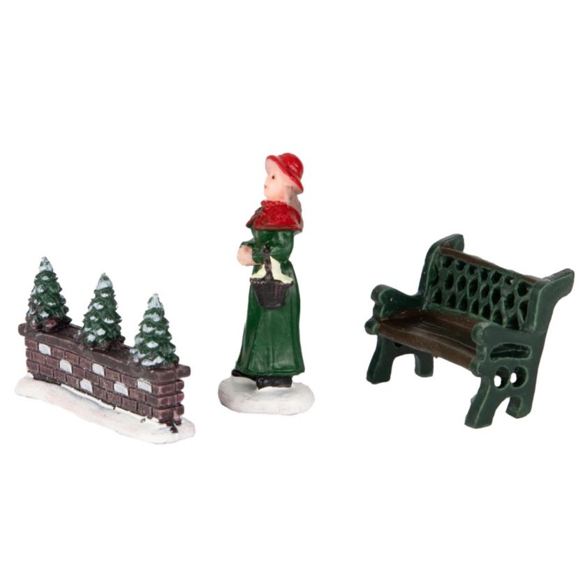 7-Piece Christmas Village Figurine and Tree Display Set
