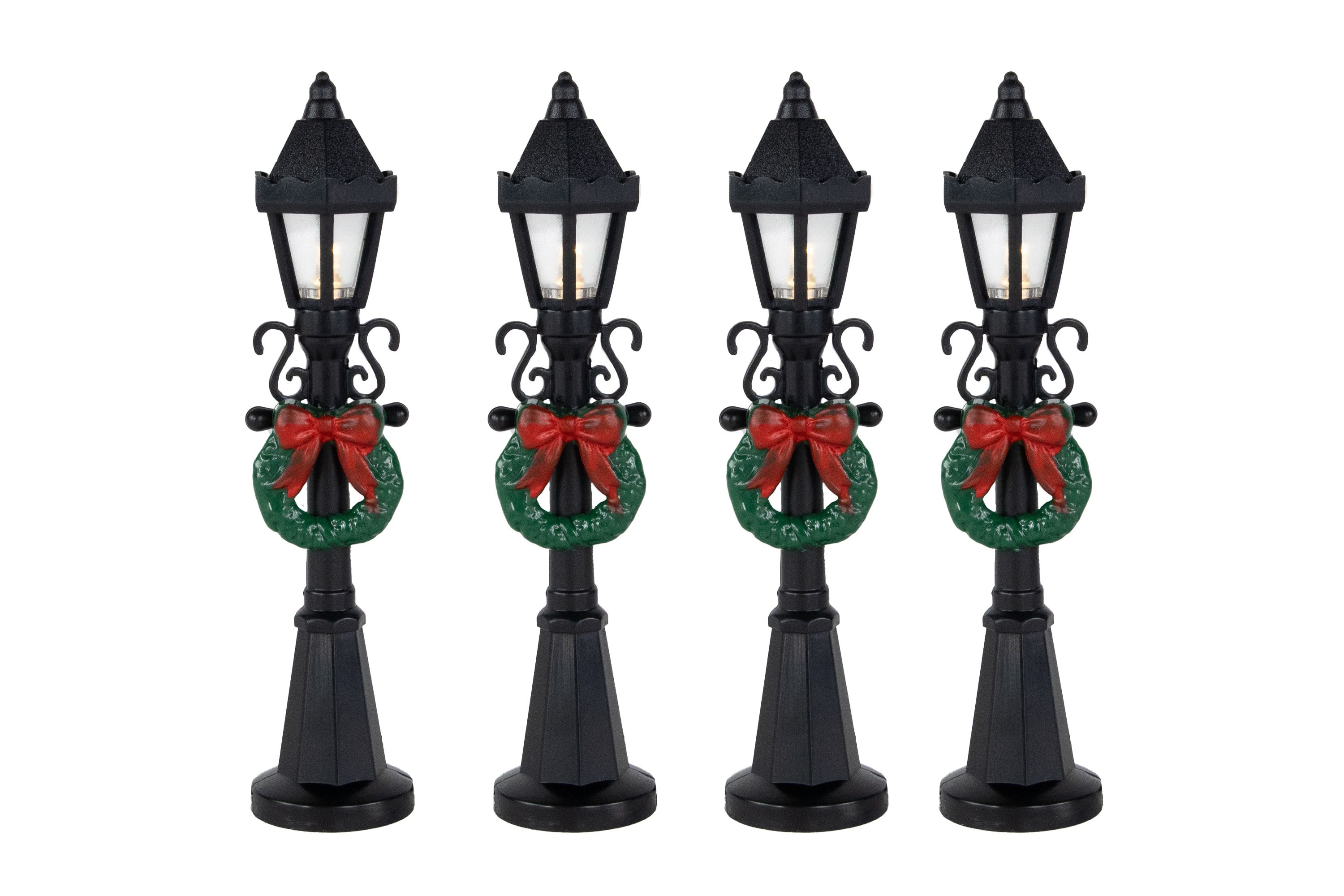 Set of 4 Lighted Street Lamps Christmas Village Display Pieces - 4.75inch