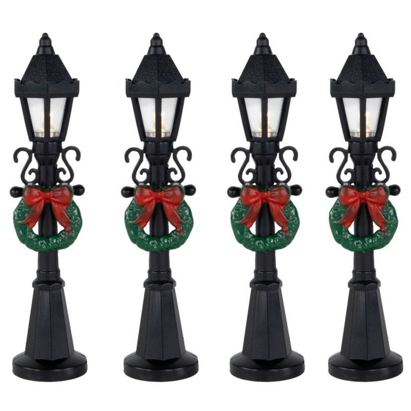 Set of 4 Lighted Street Lamps Christmas Village Display Pieces - 4.75inch