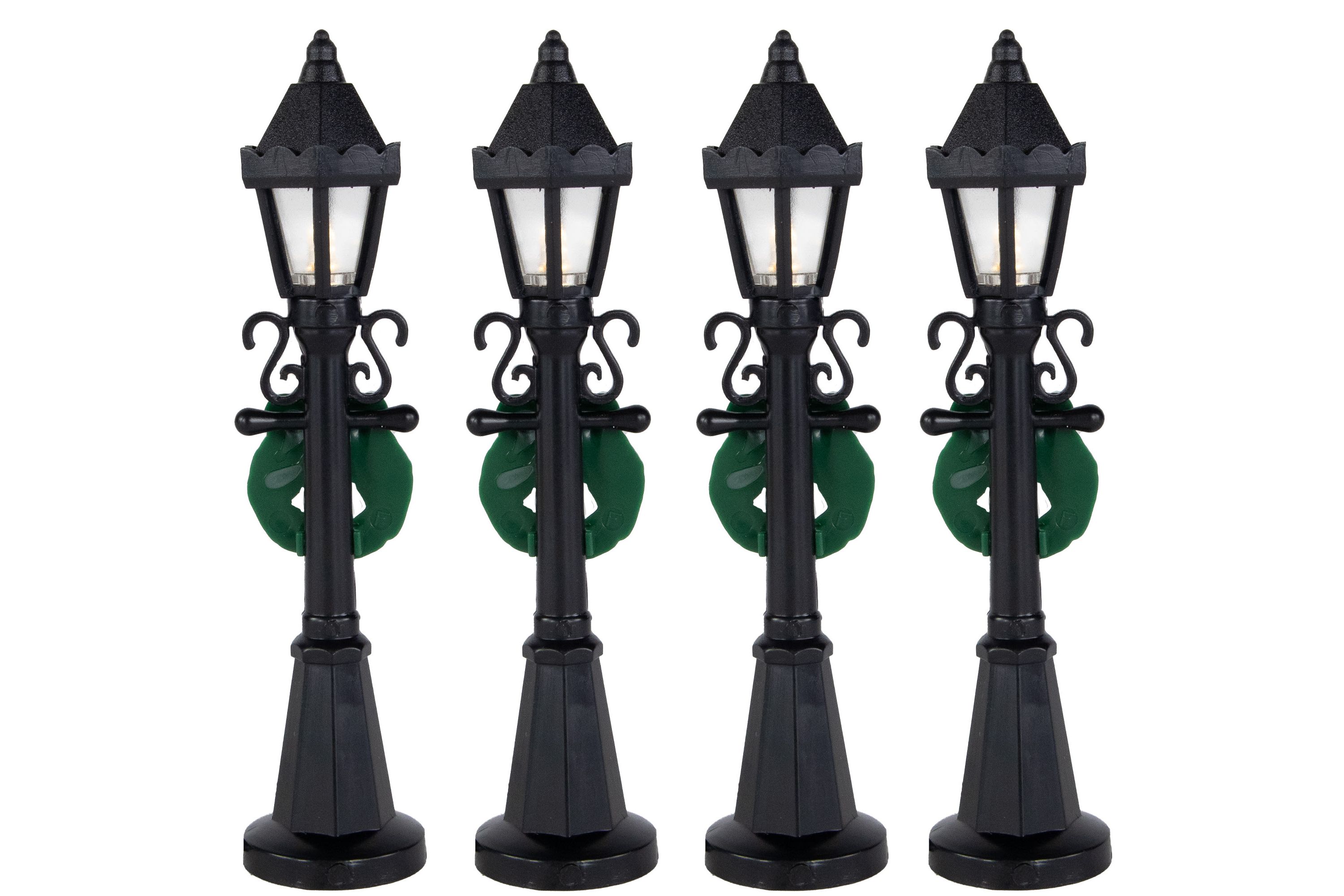 Set of 4 Lighted Street Lamps Christmas Village Display Pieces - 4.75inch