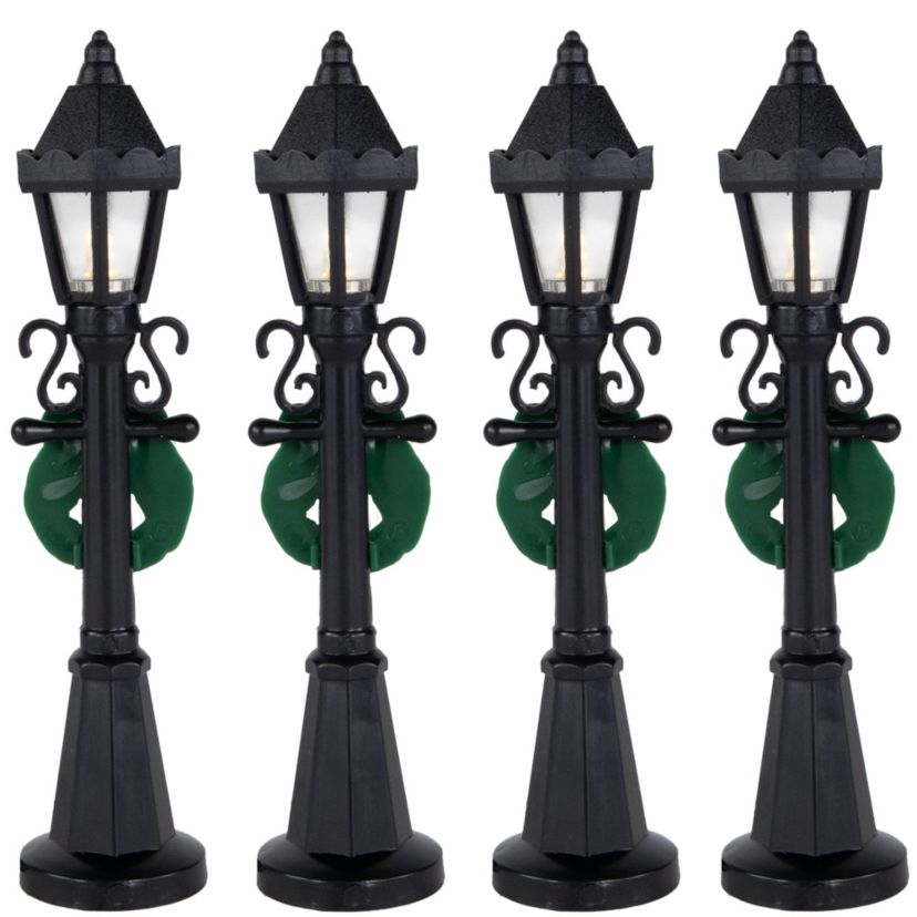 Set of 4 Lighted Street Lamps Christmas Village Display Pieces - 4.75inch
