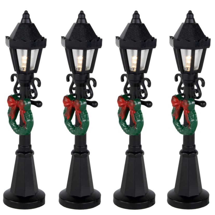 Set of 4 Lighted Street Lamps Christmas Village Display Pieces - 4.75inch