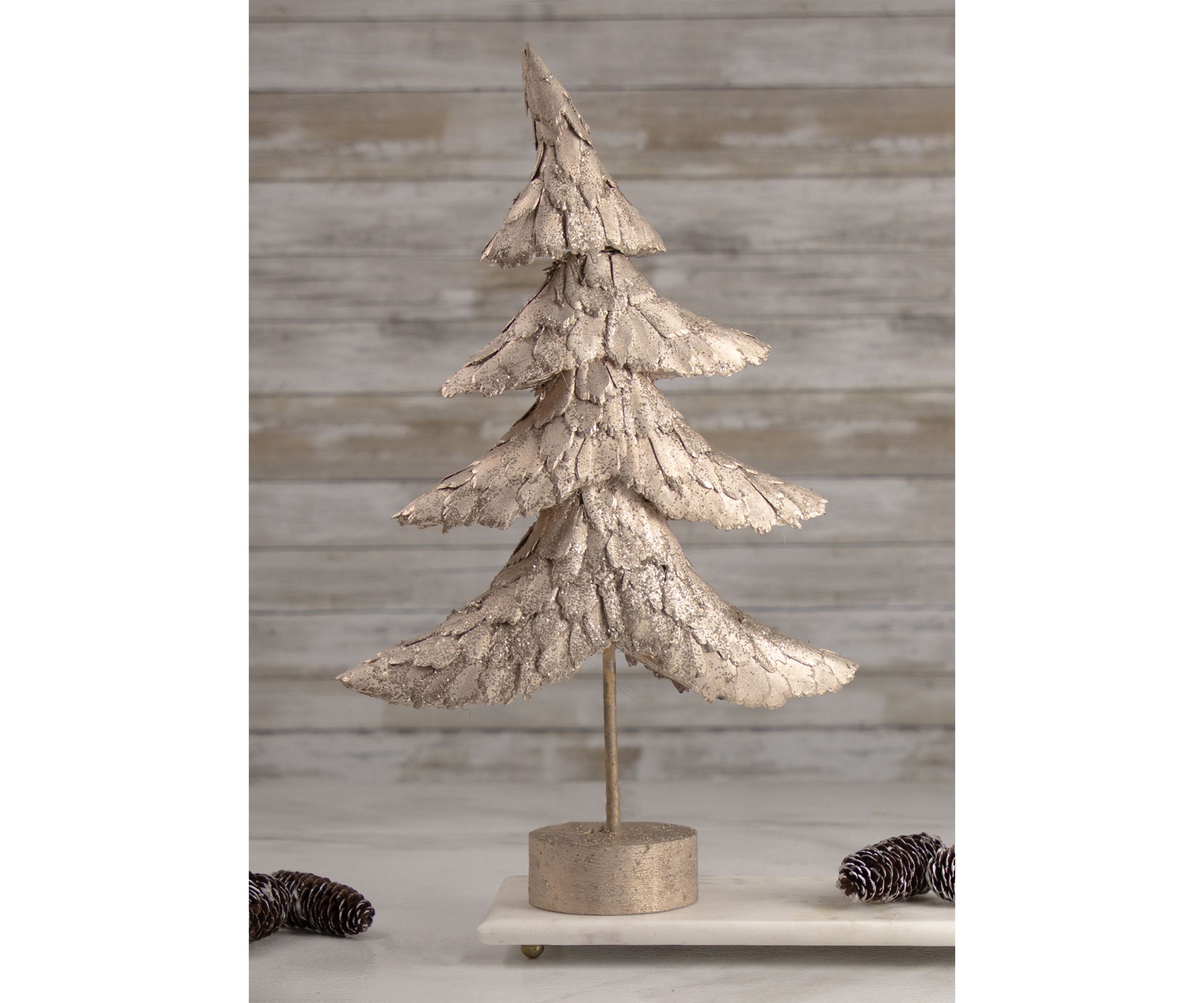 18Inch Layered Bronze Tree with Wood Base Christmas Decoration